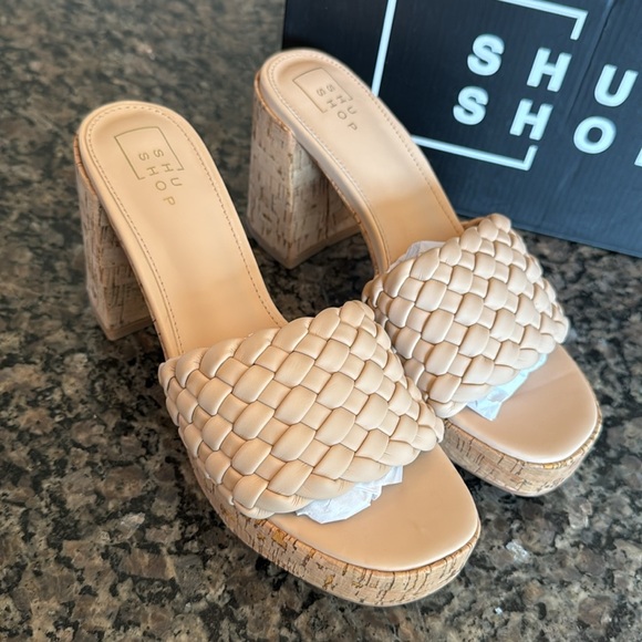 ShuShop Women's Tan Woven Cork Platform Heels NWT 9 - Picture 3 of 14